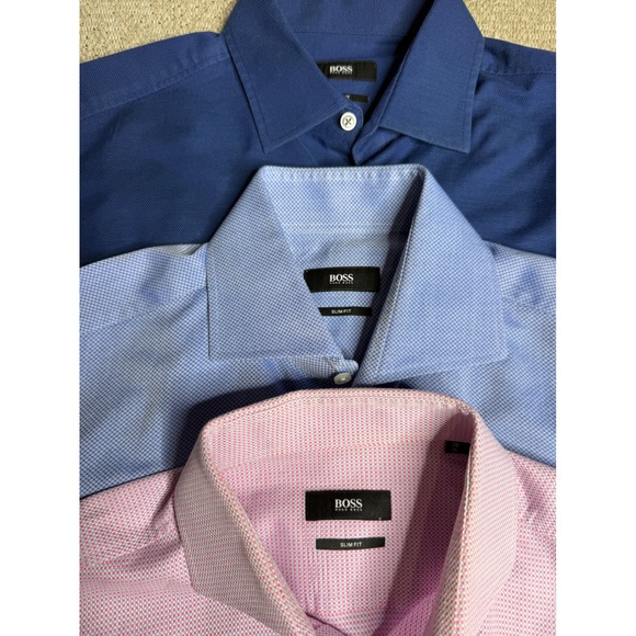 Lot of 3 Hugo Boss Slim Fit Dress Shirt Menswear Solid Textured Business Casual - Picture 1 of 16